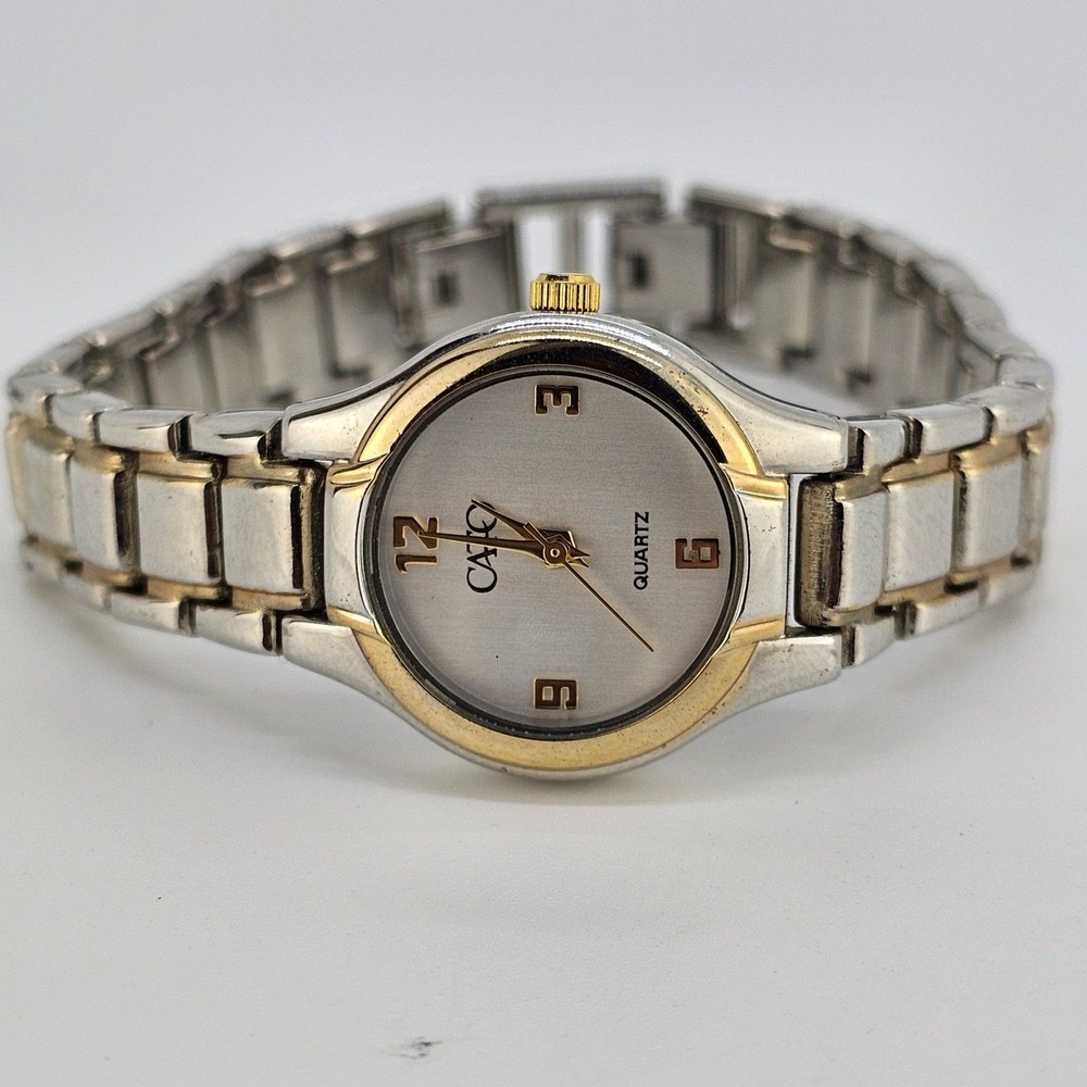 Cato Women's Watch 24MM White Dial Gold Gray Bracelet Band 7" New Battery